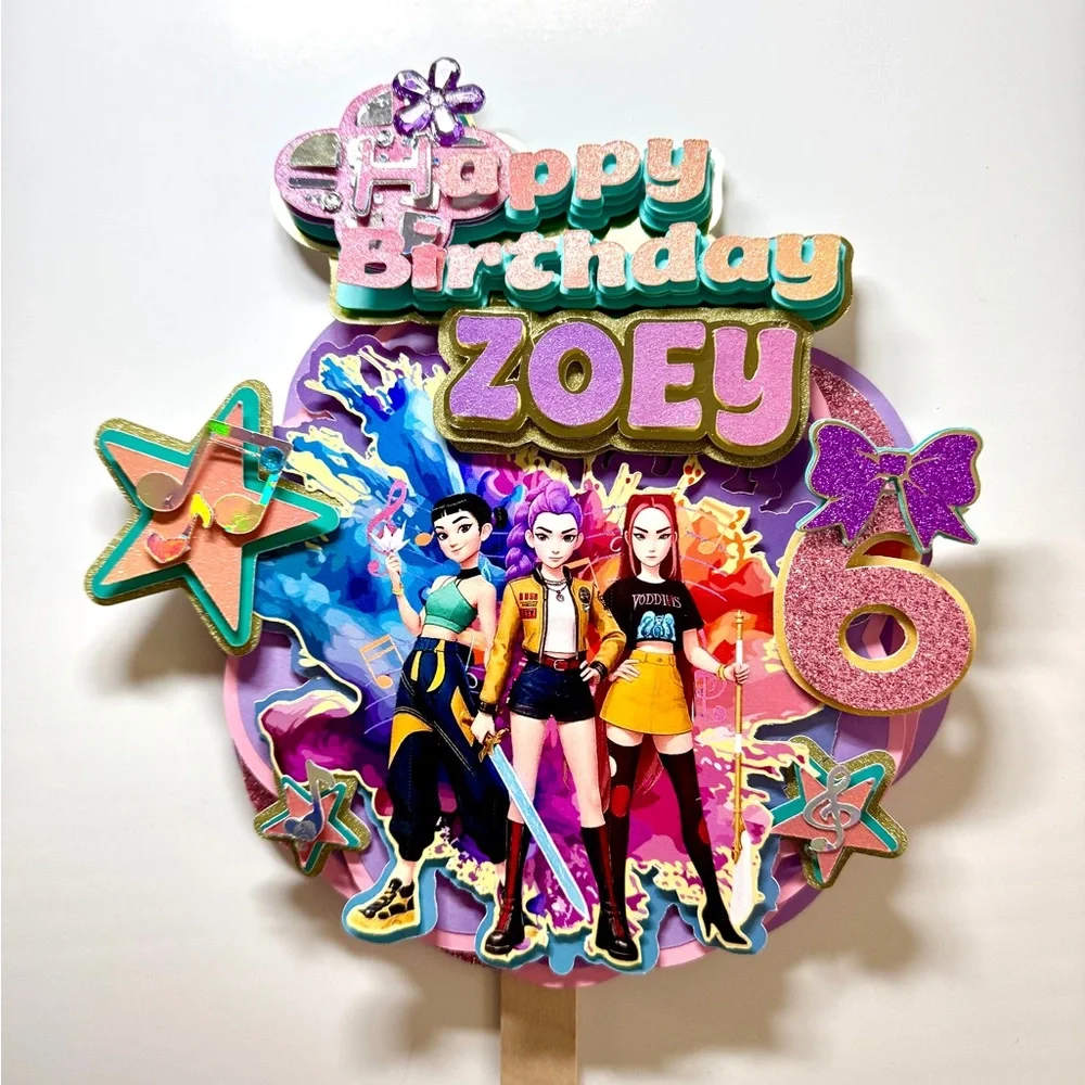 3D Girls Huntrix Kpop Demon Hunter Birthday Cake Topper